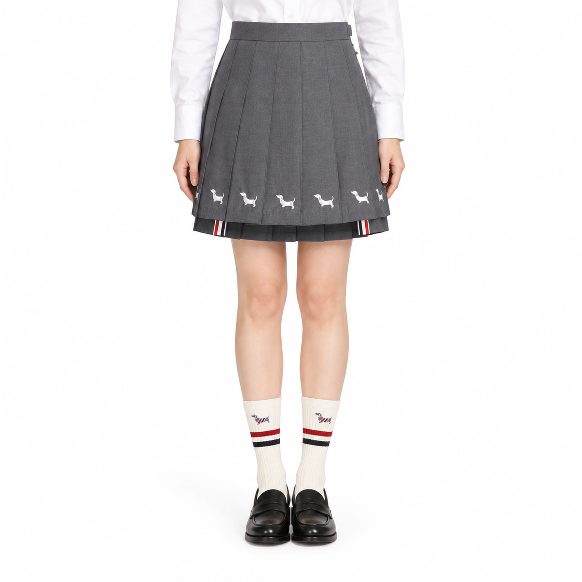 Women's Dog-Motif Pleated Mini Skirt | Thom Browne
