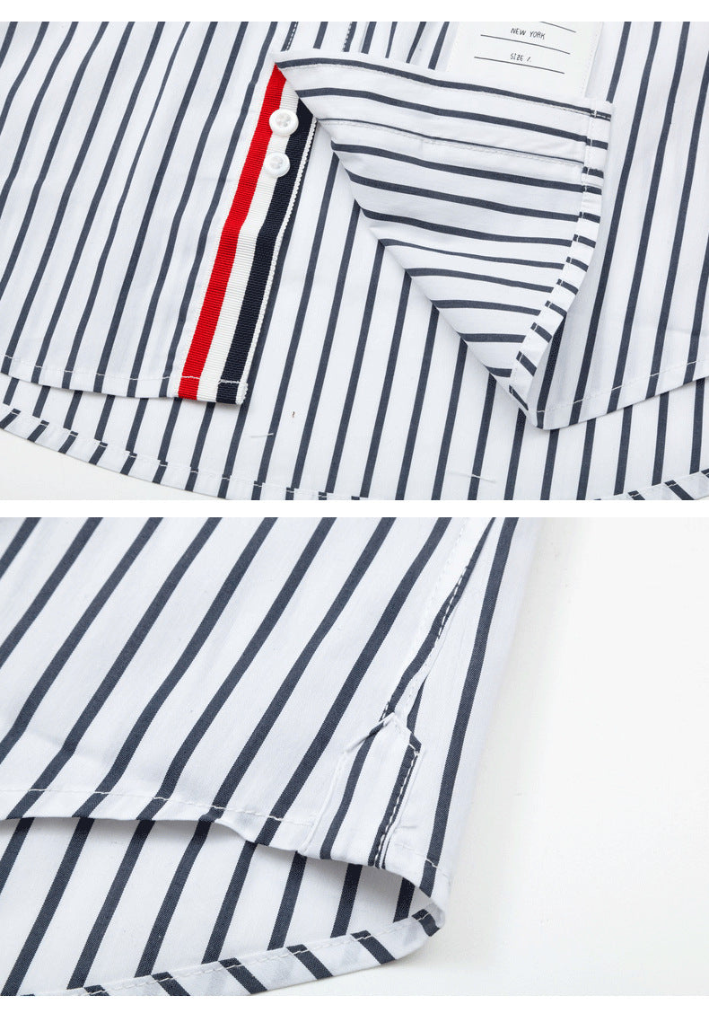 Classic Four-Bar Black & White Striped Patchwork Shirt - Premium Designer | Thom Browne