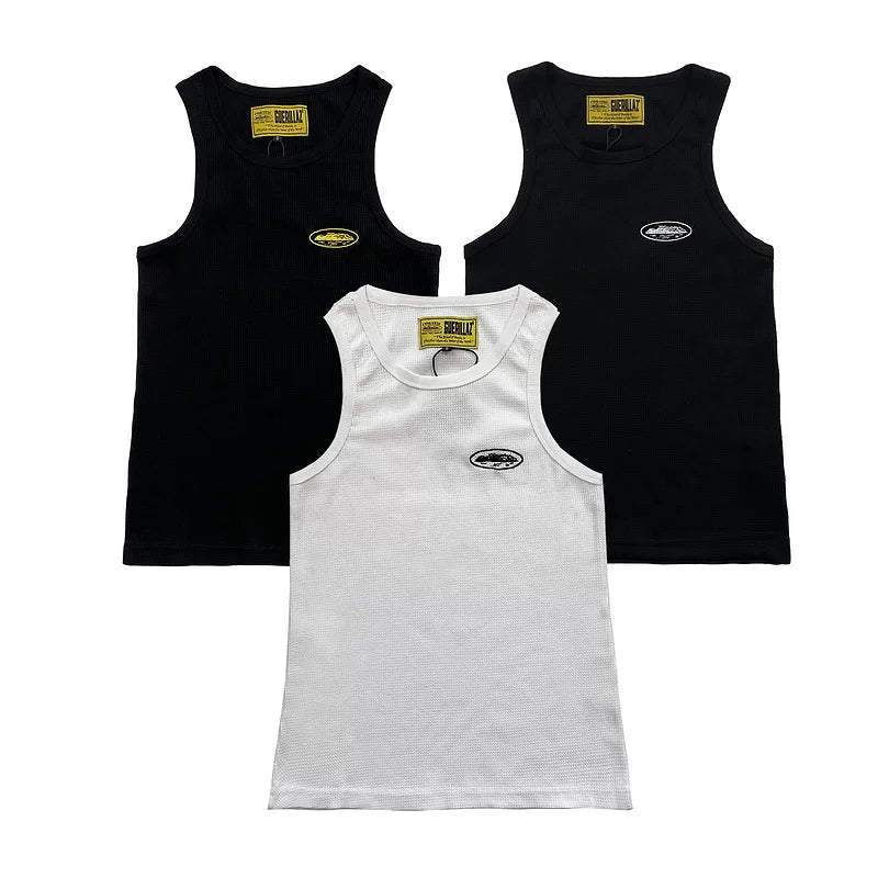 Corteiz Embroidered Logo Tank Top – Black / Yellow