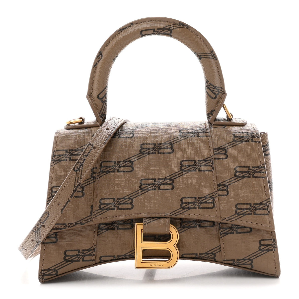 Coated Canvas BB Monogram Hourglass Top Handle Bag XS Beige Brown
