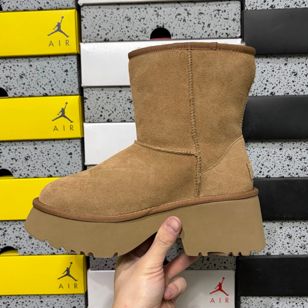 UGG Funkette Platform Clog – Women's Sherpa-Collar Suede Mule in Camel