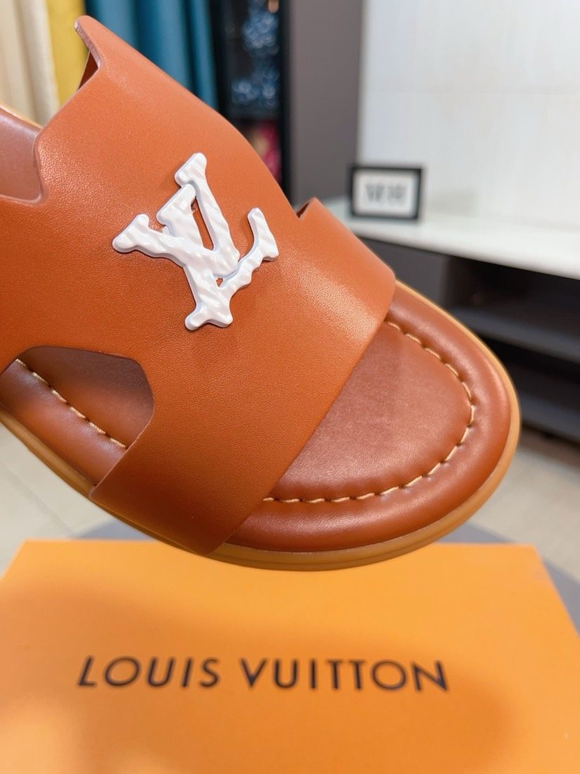 Louis Vuitton Men's Tan-Orange Interwoven Slide Sandals