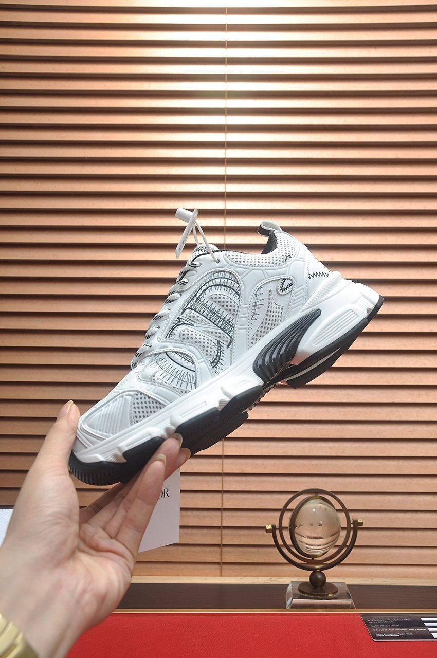 Dior Silver, White & Black Low-Top Sneakers