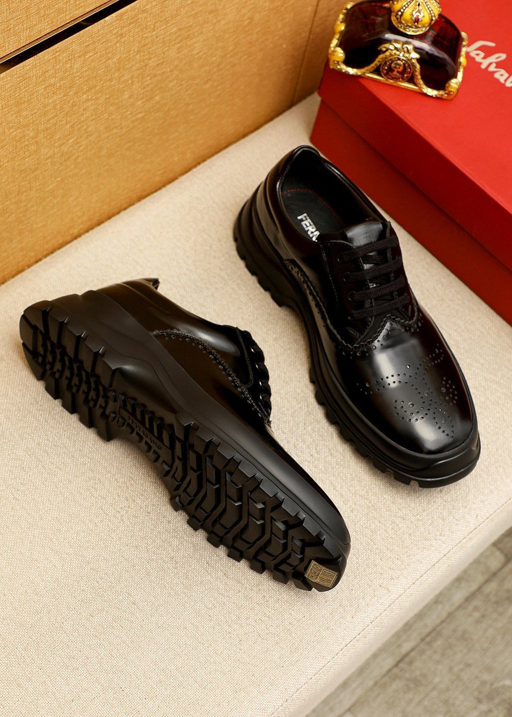 Ferragamo Black Perforated Lace-Up Shoes - Lug Sole