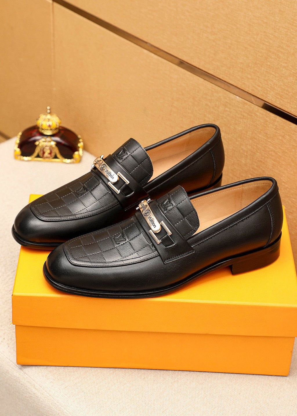 Louis Vuitton Black Embossed Loafers - Metal Bar Vamp Detail