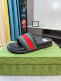 Gucci Men's Green and Red Stripe Slide Sandals