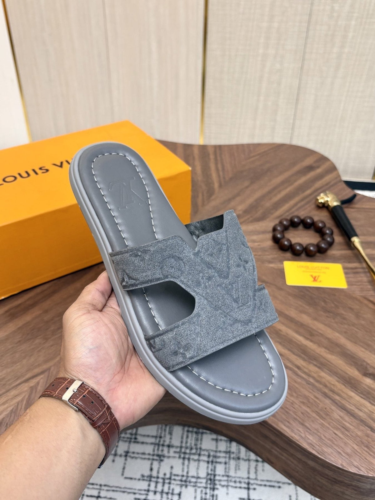 Louis Vuitton Monogram H-Cut Slide Sandals