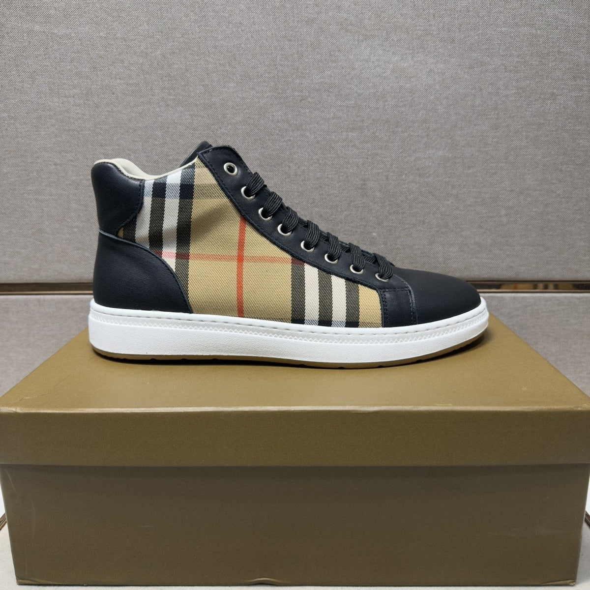 Burberry Men's Plaid-Panel High-Top Sneakers